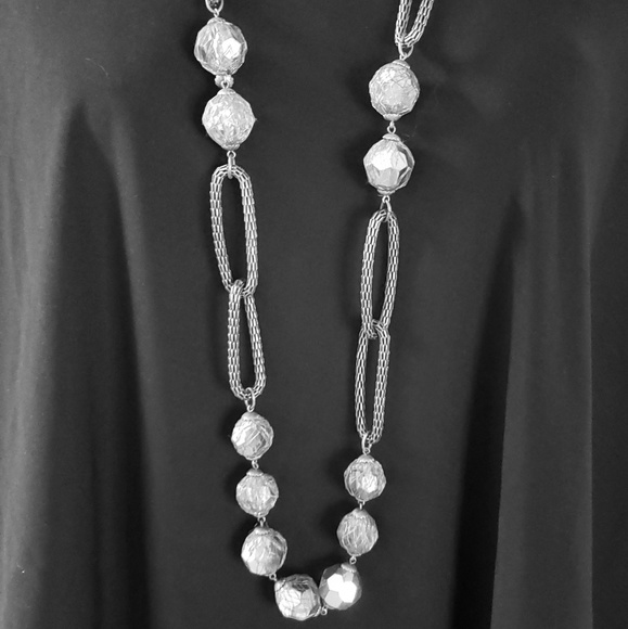 Chain Link Silver Necklace with Faceted Stations - Picture 3 of 8